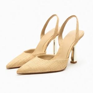 NWT Zara Raffia High Heel Slingback